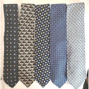 Lot Of 5 Ties‎ Designer Silk Blue Black Gold Foulard Hilfiger Harris Firenze
